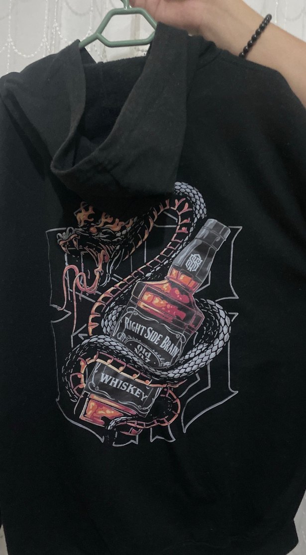 Siyah Baskılı Rock Punk Sweatshirt - Görsel 2