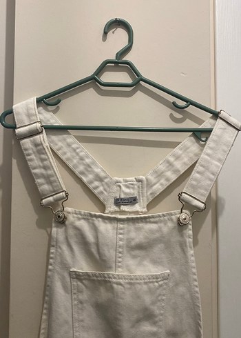 Beyaz Midi Kısa Kadın Salopet - Görsel 2