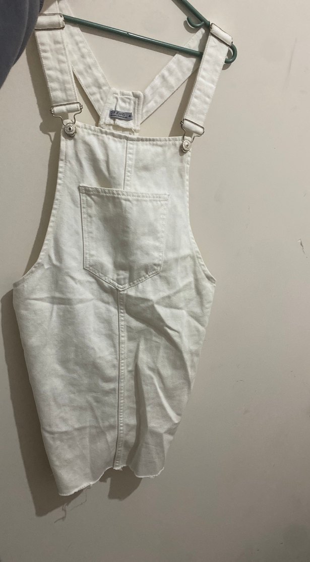 Beyaz Midi Kısa Kadın Salopet - Görsel 3