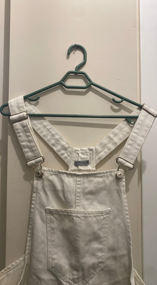 Beyaz Midi Kısa Kadın Salopet - Görsel 2