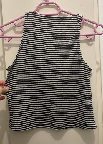 Kadın Çizgili Kısa Kollu Yüksek Yakalı Atlet - Görsel 2