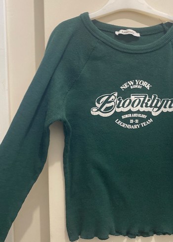 Trendy Yeşil Brooklyn Baskılı Kadın Sweatshirt - Görsel 3