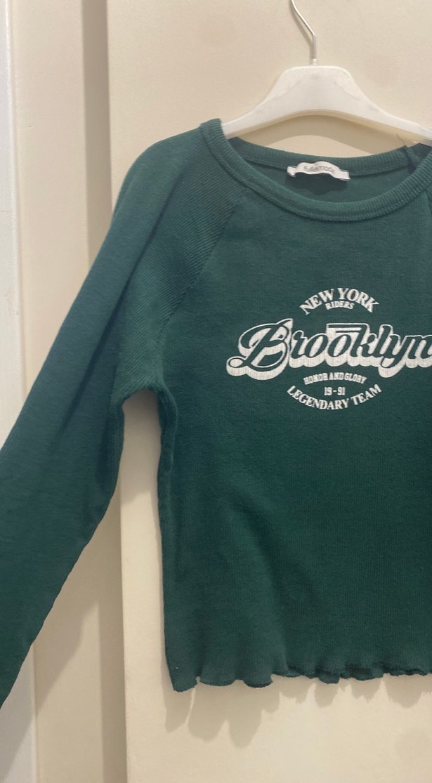 Trendy Yeşil Brooklyn Baskılı Kadın Sweatshirt - Görsel 3