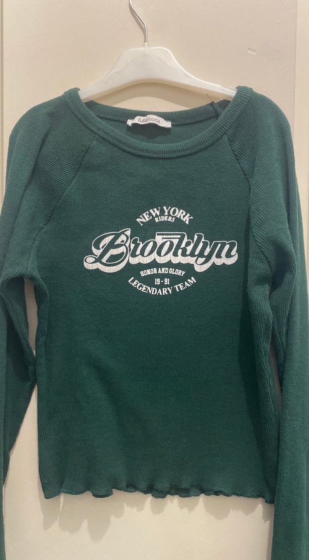 Trendy Yeşil Brooklyn Baskılı Kadın Sweatshirt - Görsel 2