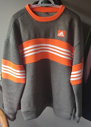 Adidas 3 şerit gri sweatshirt