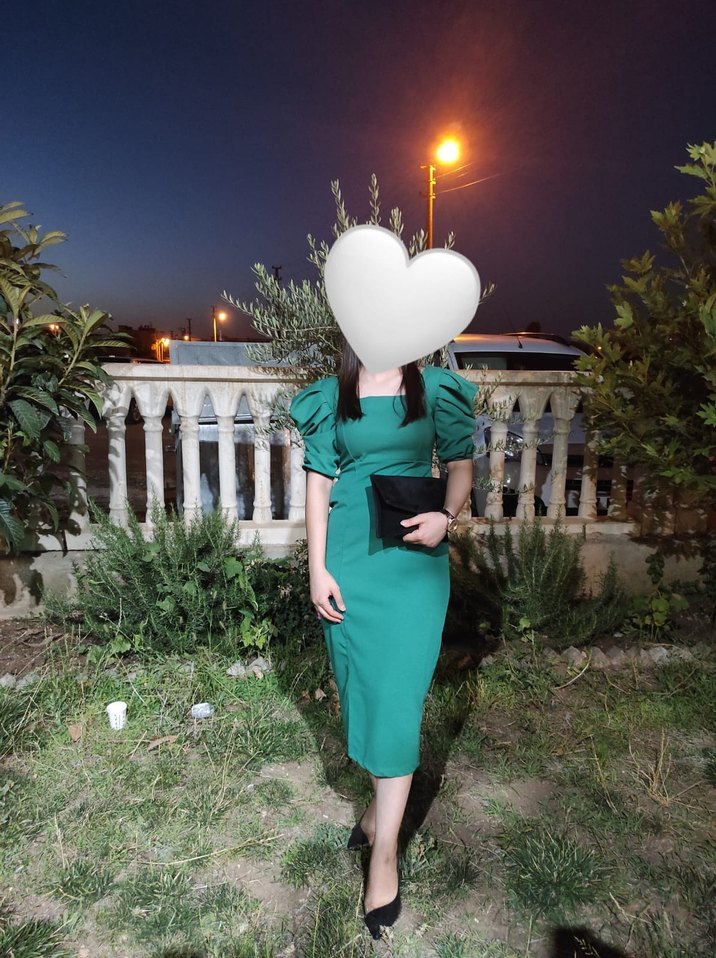 Yeşil kare Yaka Kadın Elbise - Görsel 2