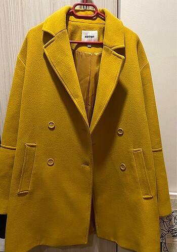 Koton sarı hardal kaban palto