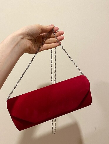 Kırmızı bordo zincirli zarf çanta