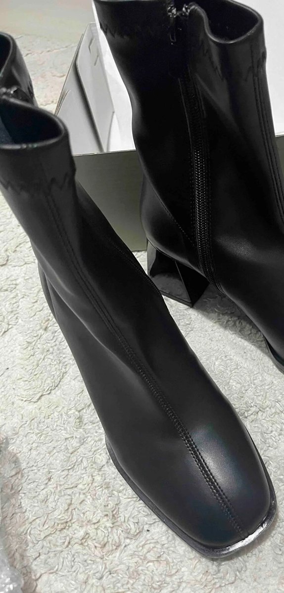 Siyah Deri Tokalı Blok Topuklu Kadın Bot - Görsel 3