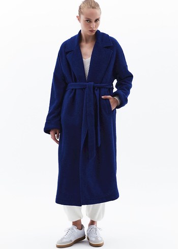 OXXO Mavi Uzun Kadın Streetwear yün karışımlı Kaban - Görsel 3