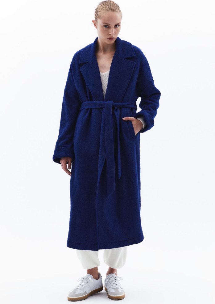 OXXO Mavi Uzun Kadın Streetwear yün karışımlı Kaban - Görsel 3