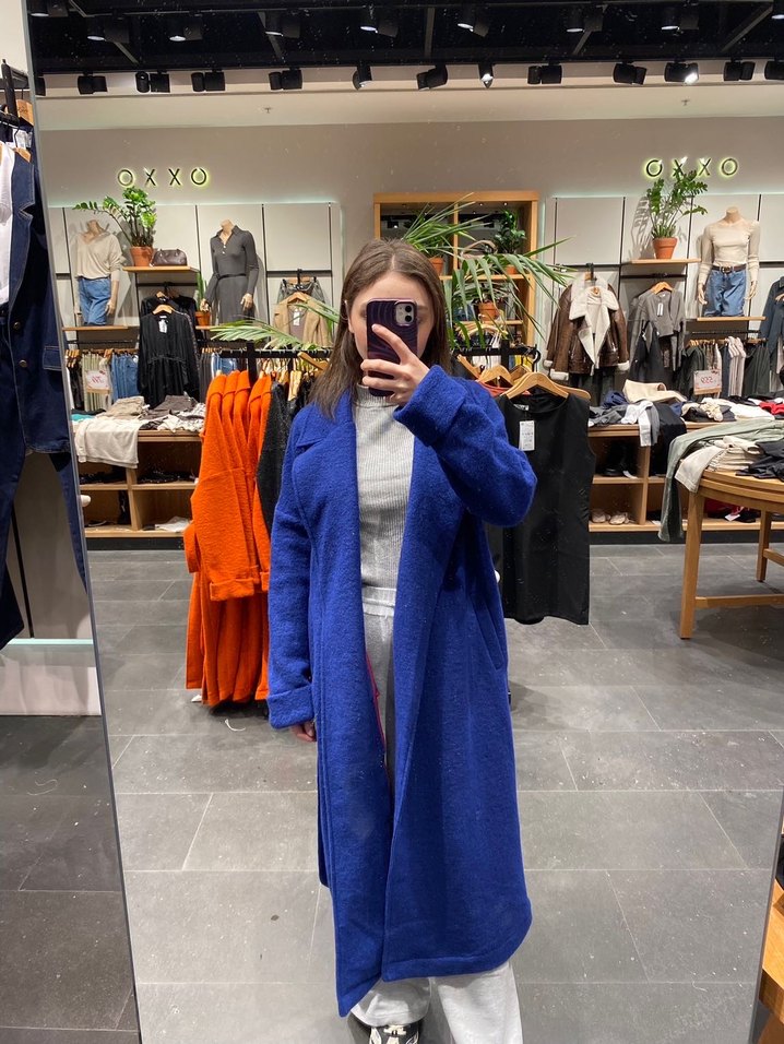 OXXO Mavi Uzun Kadın Streetwear yün karışımlı Kaban - Görsel 2