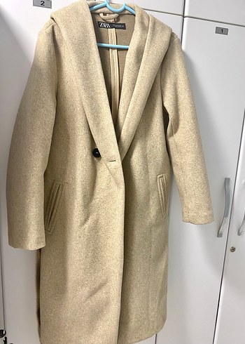 Zara Kemerli Kapüşonlu Bej Kaban - Görsel 2