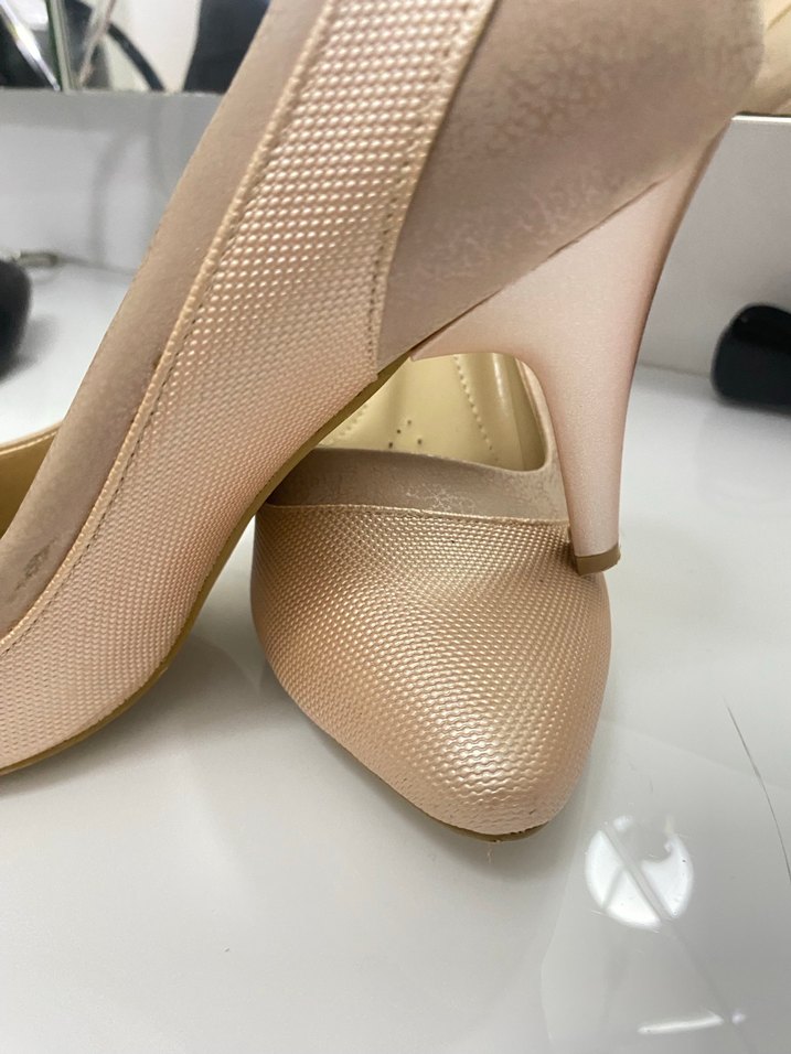 Bej Parlak Yılan Desenli Stiletto - Görsel 2