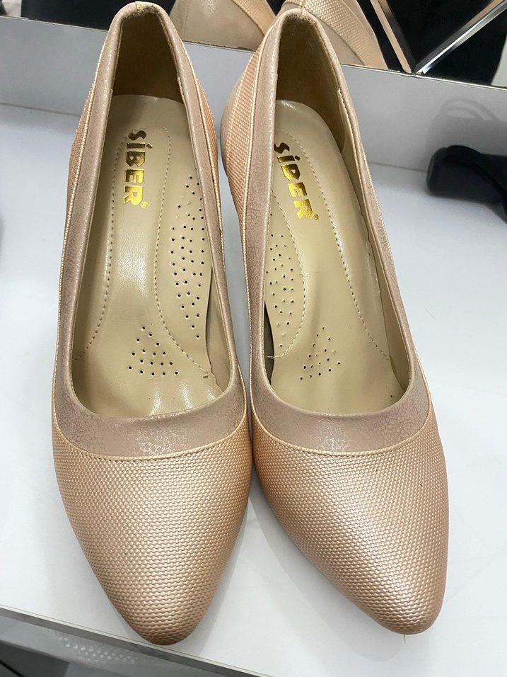 Bej Parlak Yılan Desenli Stiletto - Görsel 3