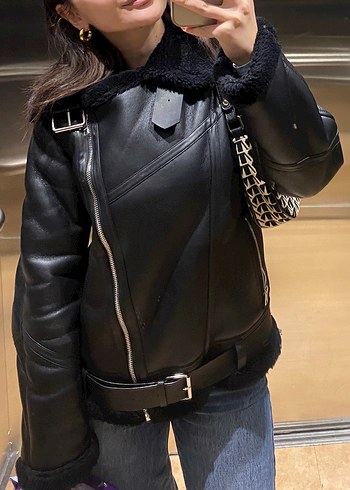 Pull and Bear Siyah Deri Biker Ceket