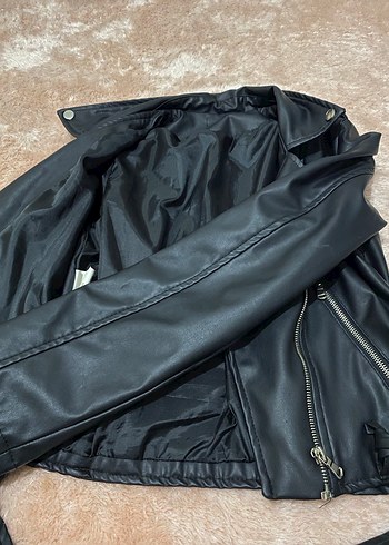 Siyah Deri Kadın Biker Ceket - Görsel 3