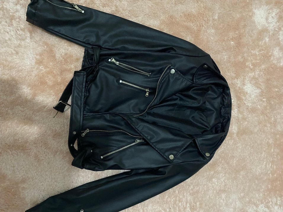 Siyah Deri Kadın Biker Ceket - Görsel 2