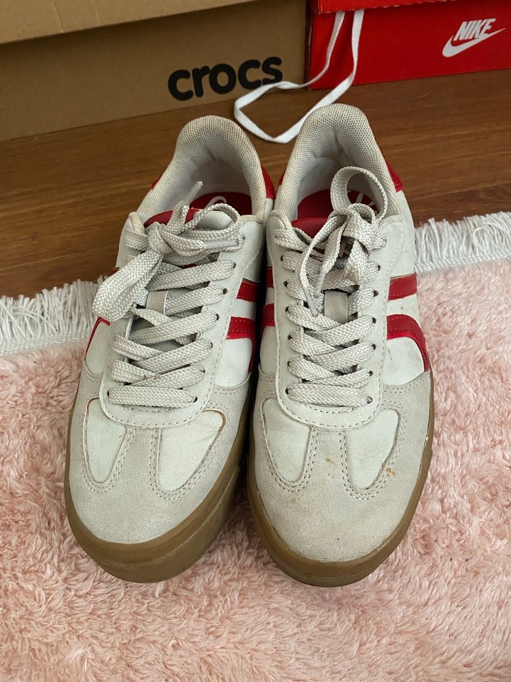 Beyaz Kırmızı Stiletto Topuklu Sneakers - Görsel 4