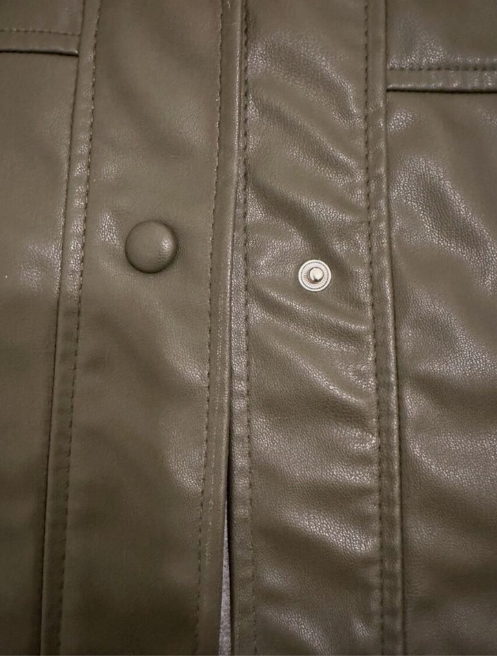 Zara Düğmeli Kadın Suni Deri Ceket - Haki Renk - Görsel 2