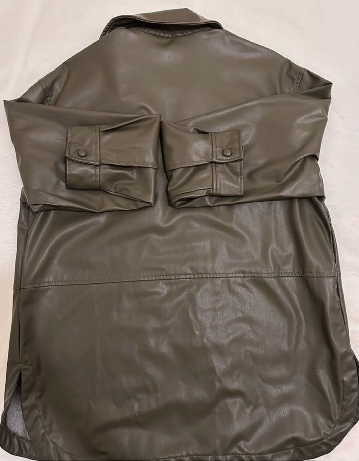 Zara Düğmeli Kadın Suni Deri Ceket - Haki Renk - Görsel 3