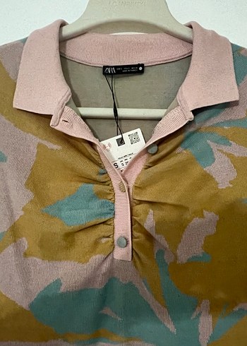 Zara Renkli Bağlama Desenli Kadın Triko Elbise - Görsel 3