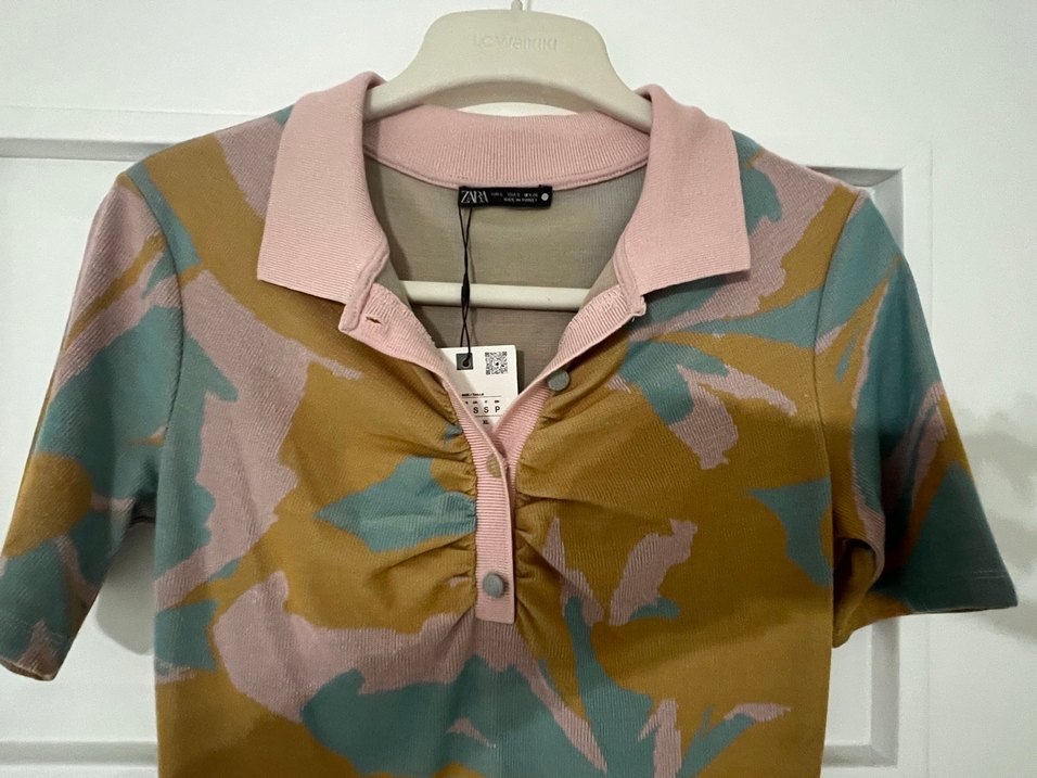 Zara Renkli Bağlama Desenli Kadın Triko Elbise - Görsel 4