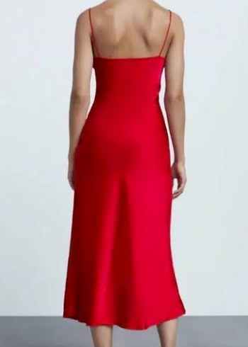 Zara Kırmızı Uzun Saten Askılı Elbise - Görsel 3