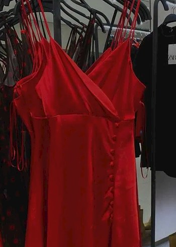 Zara Kırmızı Uzun Saten Askılı Elbise - Görsel 6