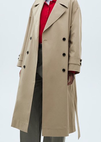 Bej Kadın Uzun Süet Trençkot - Görsel 5