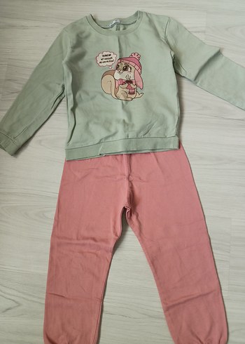 Kız Çocuk Pembe Eşofman Altı ve Baskılı Sweatshirt