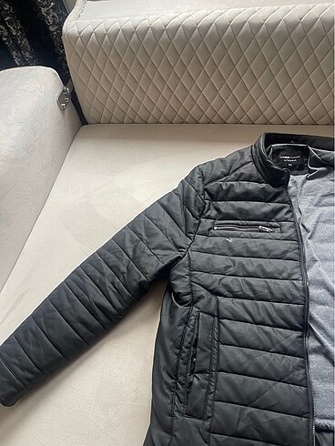 LCW Vision Siyah Slim Fit Dik Yaka Erkek Deri Görünümlü Mont