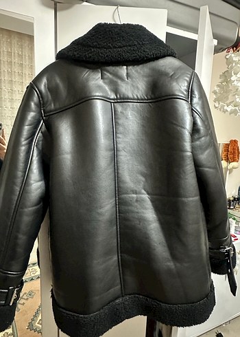 Kürk Detaylı Siyah Deri Biker Ceket - Görsel 3