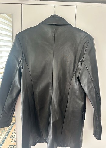 Düğmeli Siyah Deri Kadın Ceket - Görsel 3