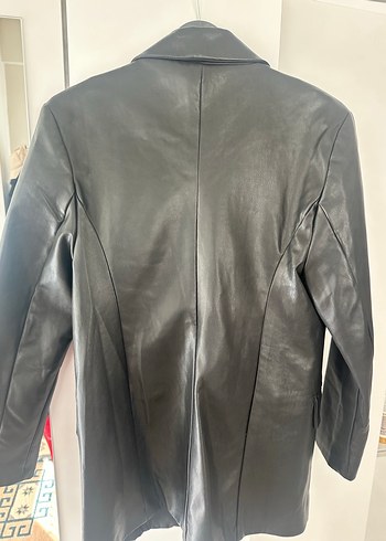 Düğmeli Siyah Deri Kadın Ceket - Görsel 2