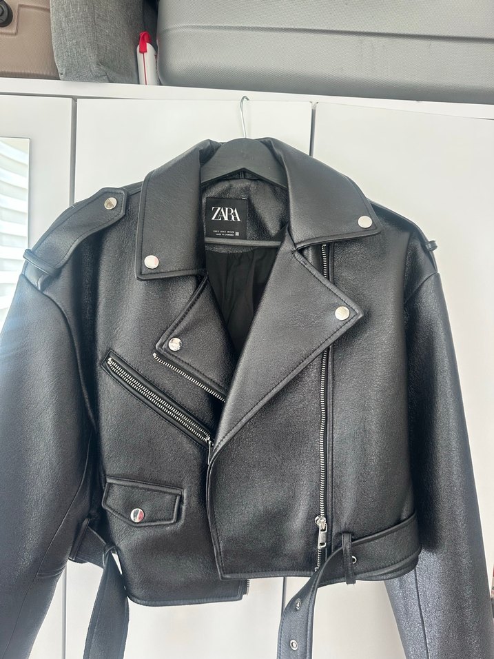 ZARA Siyah Kadın Deri Biker Ceket - Görsel 2
