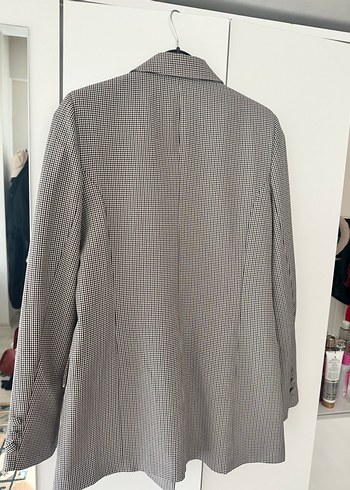 Gri Ekose Düğmeli Kadın Blazer Ceket - Görsel 2