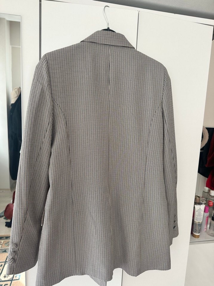 Gri Ekose Düğmeli Kadın Blazer Ceket - Görsel 2