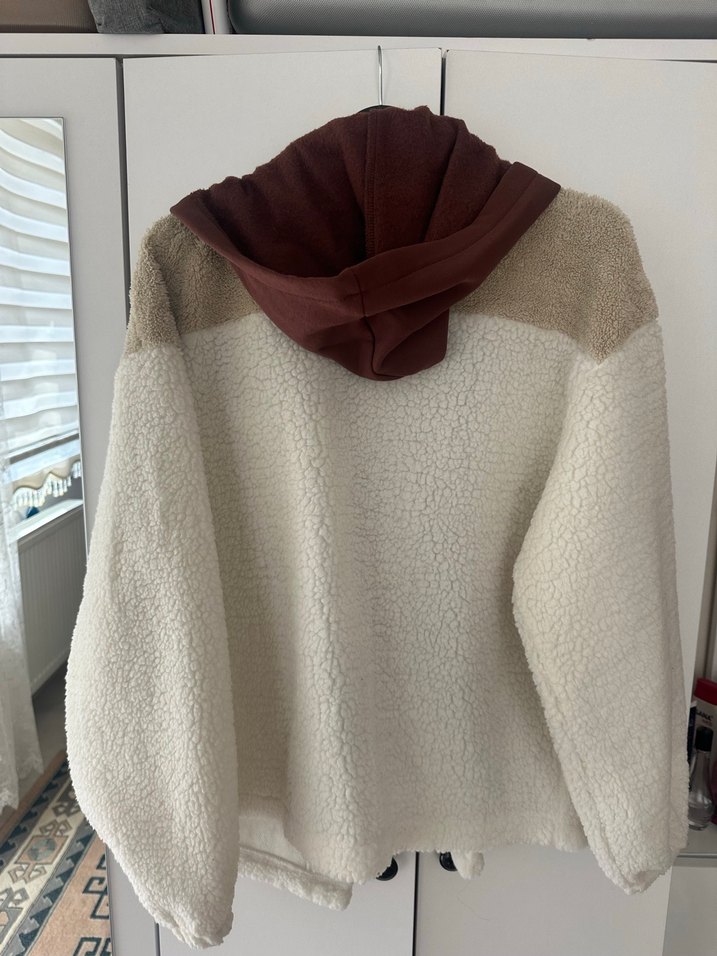 Kahverengi Gri Peluş Kadın Ceket - Görsel 3