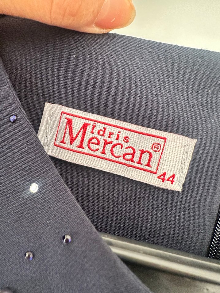 Kemerli Lacivert Uzun Kollu Abiye Elbise - Görsel 2