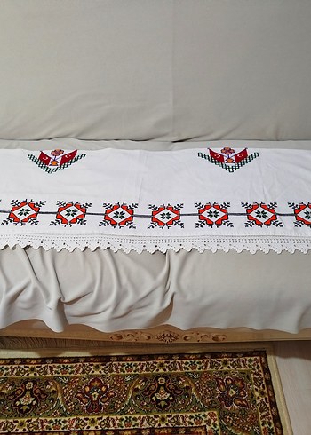 Türk bayraklı etamin işleme dantelli - Görsel 2