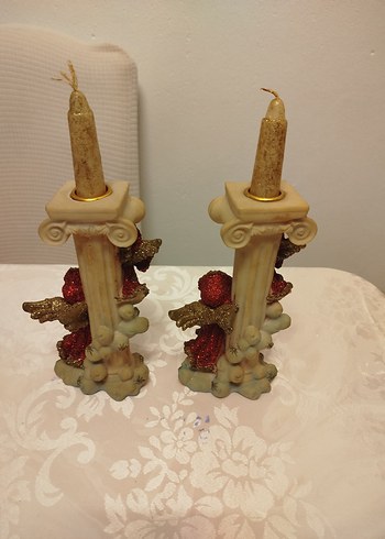 Melek Figürlü Renkli Mumluk Çift - Görsel 4