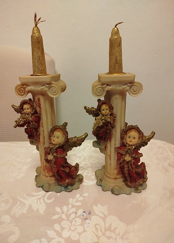 Melek Figürlü Renkli Mumluk Çift - Görsel 2