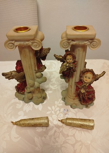 Melek Figürlü Renkli Mumluk Çift - Görsel 3