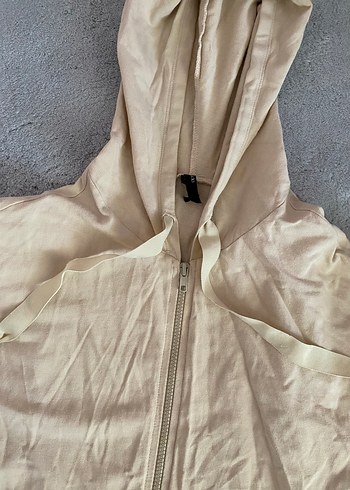 m Beden Bej Kapüşonlu Fermuarlı Uzun Sweatshirt