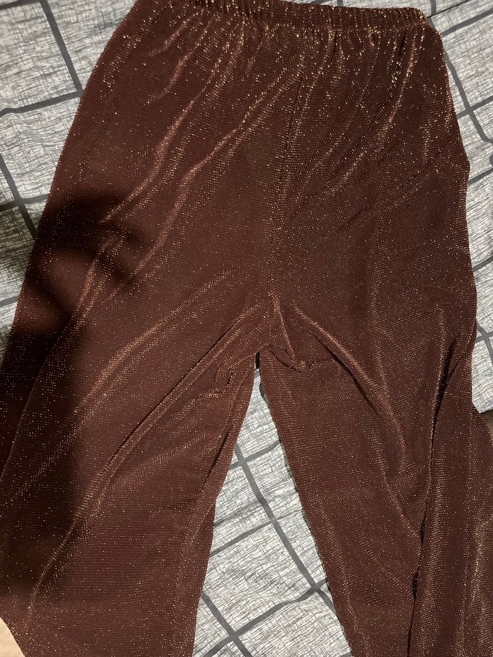 Kahverengi Payetli Rahat Kadın Pantolon - Görsel 3
