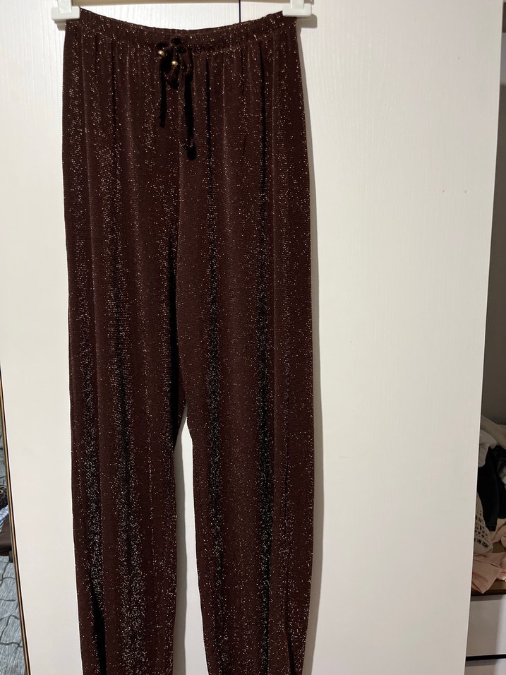 Kahverengi Payetli Rahat Kadın Pantolon - Görsel 2