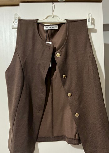 Düğmeli Kahverengi Midi Kadın Yelek - Görsel 3