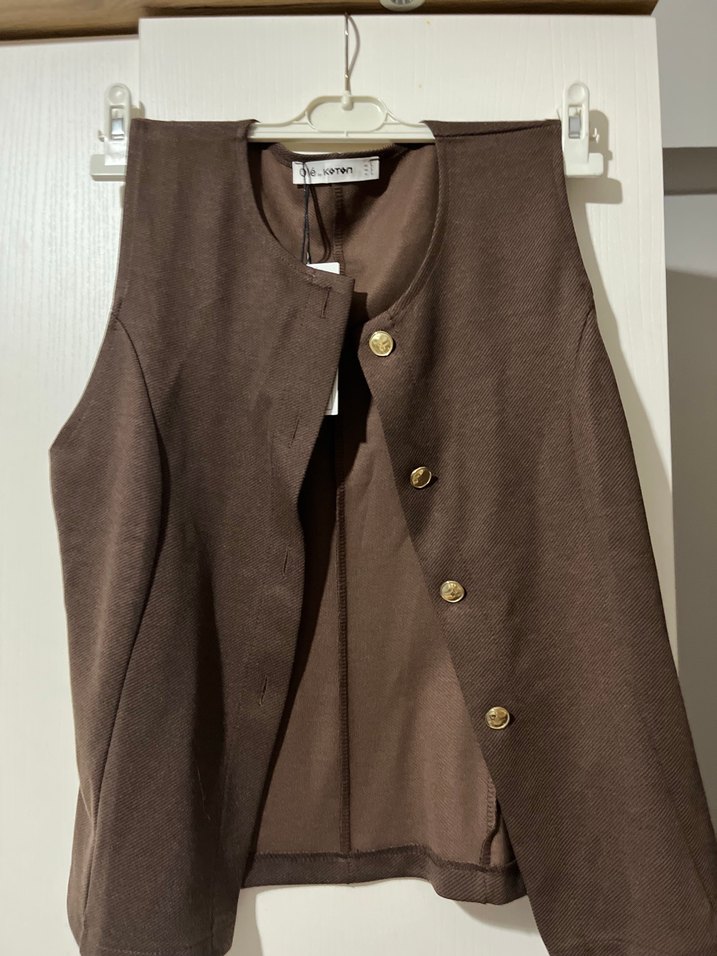 Düğmeli Kahverengi Midi Kadın Yelek - Görsel 3