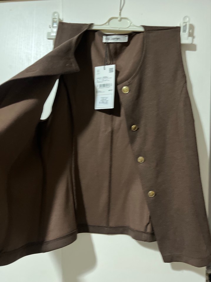 Düğmeli Kahverengi Midi Kadın Yelek - Görsel 2